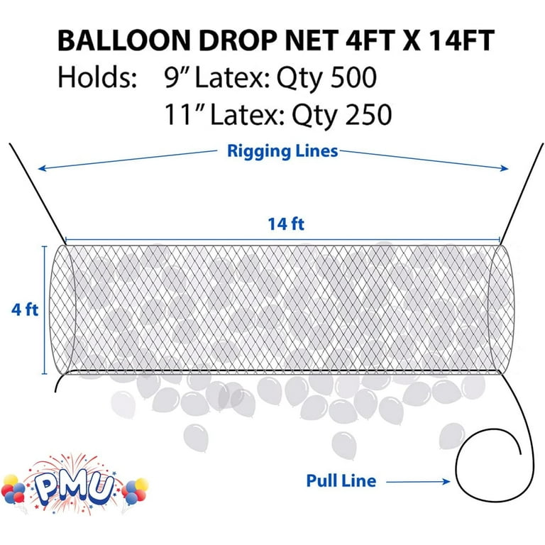 Pmu Balloon Release - Reusable Balloon Netting - Balloon Drop Release for Birthday Celebration, Graduation, New Years Eve Party Supplies, EZ 500 