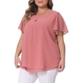 thumbnail image 2 of DARING DIVA Women's Plus Chiffon Ruffle Double-Layered Top 1X Pink, 2 of 6
