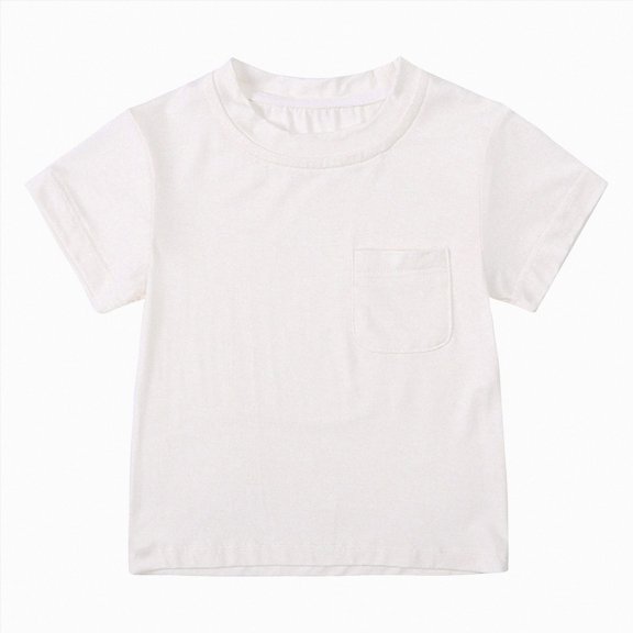 larppty Toddler Boy Short Sleeve Shirts T-Shirts with Pocket Round Neck Tee Tops(9-12 Months,White)