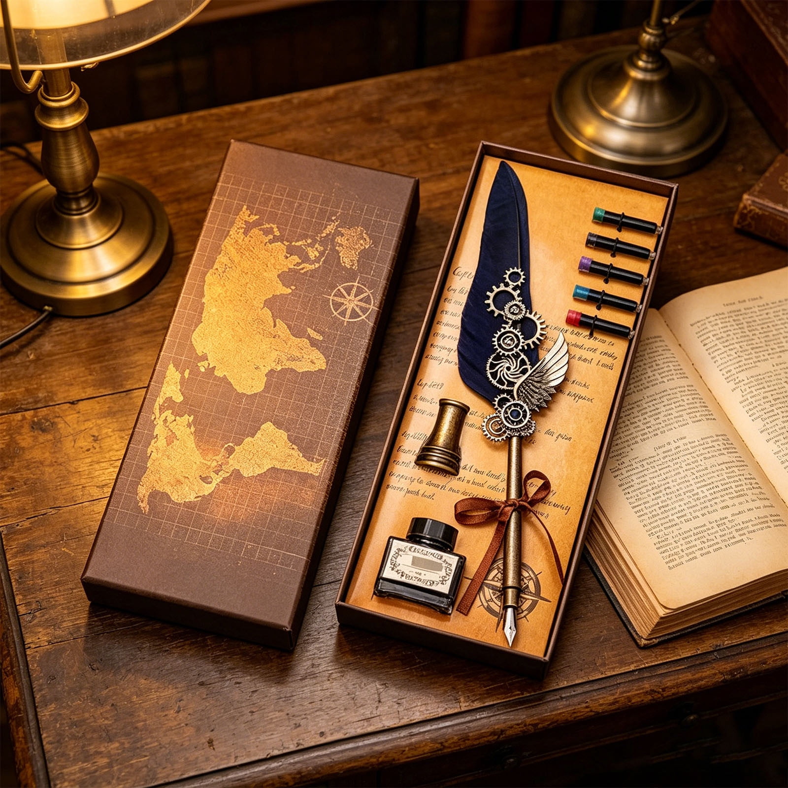 Xheghe Steampunk Quill Pen Set with Ink and Stand - Elegant Writing Kit for Journaling, Letter Writing, and Gifts for Adults