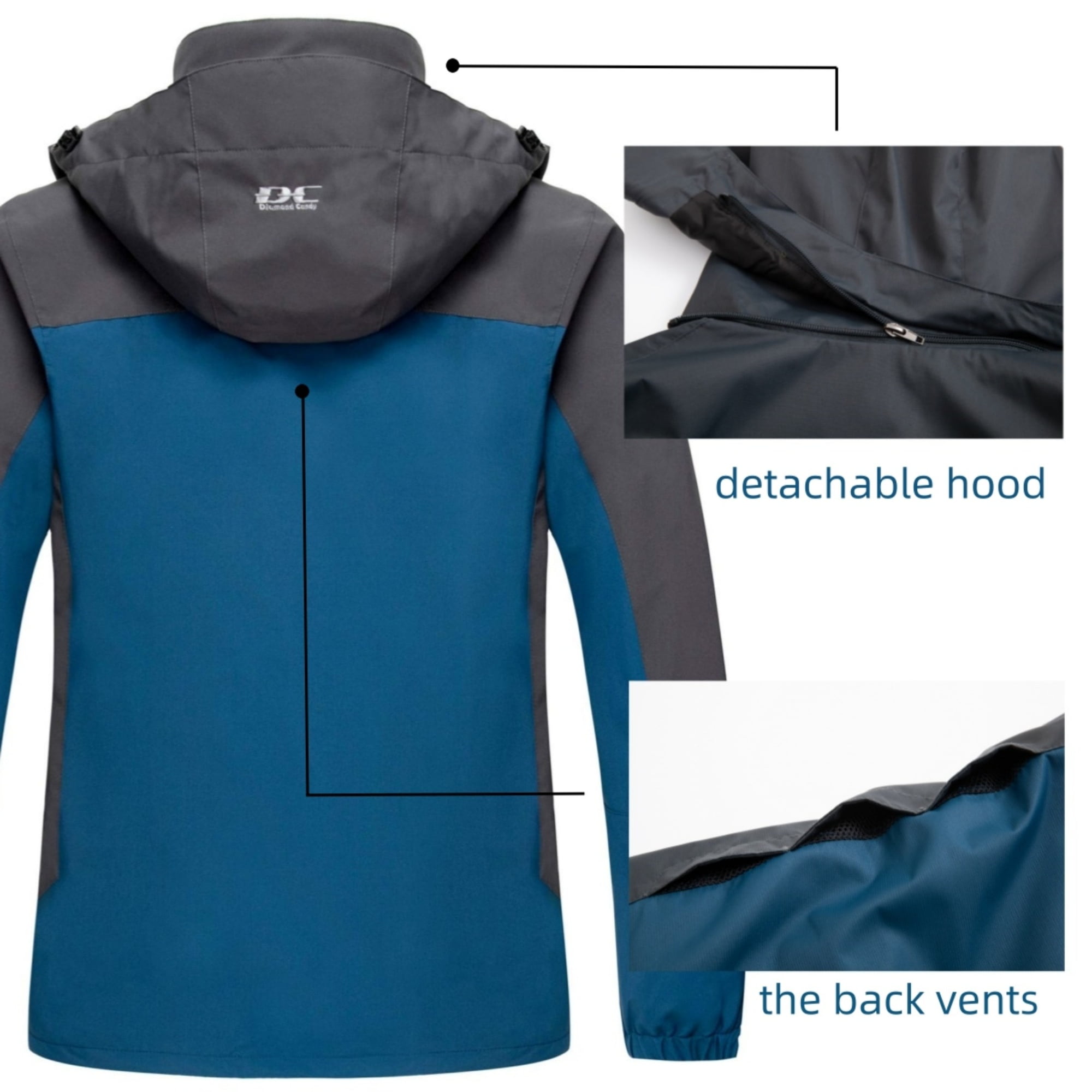 Diamond Candy Men's Hooded Waterproof Jacket Lightweight Rain Jacket Outdoor Casual Sportswear