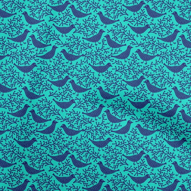 oneOone Georgette Viscose Turquoise Blue Fabric Asian Bird Block Print Craft Projects Decor Fabric Printed By The Yard 42 Inch Wide