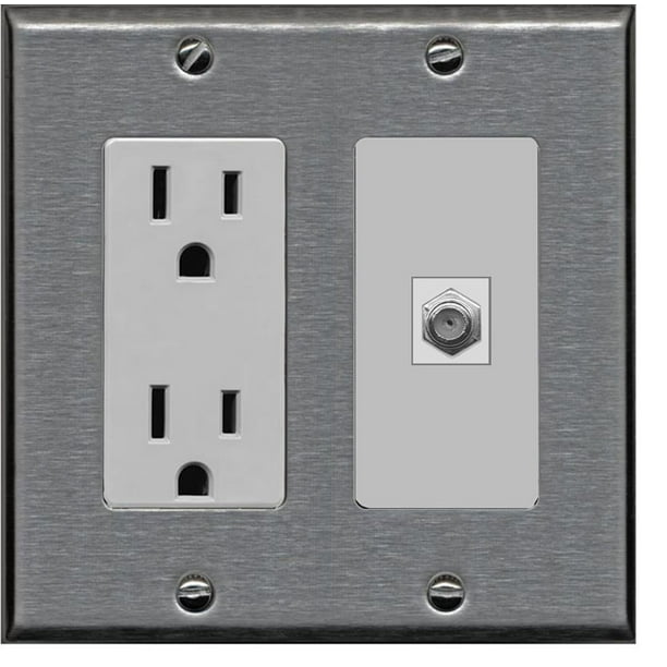 Riteav 15 Amp Power And 1 Port Coax Cable Tv F Type Decora Wall Plate Stainless Steel Gray Com - Wall Plate Covers For Tv Cables Riteav 15 Amp Power And 1 Port Coax Cable Tv F Type Decora Wall Plate Stainless Steel Gray Com - Wall Plate Covers For Tv Cables
