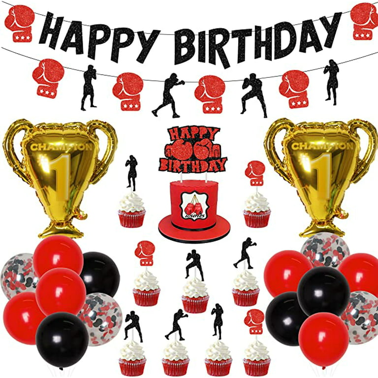 Boxing Match Birthday Party Decorations Fight Sports Theme Birthday Party Supplies Boxing Birthday Banner Cake Topper Balloons - Walmart.com