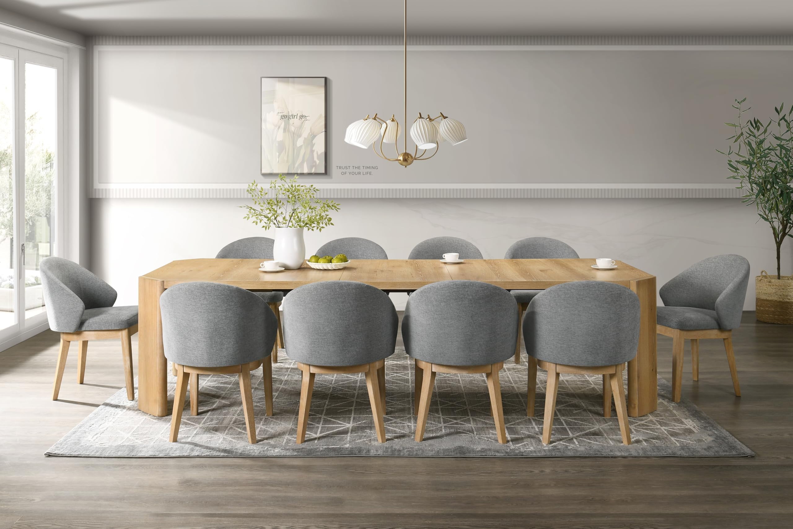 Kings Brand Furniture Casper Extendable Dining Table – Modern Wood Table with Leaf, Seats 6–10, Farmhouse Kitchen Table, Kepler Driftwood Finish