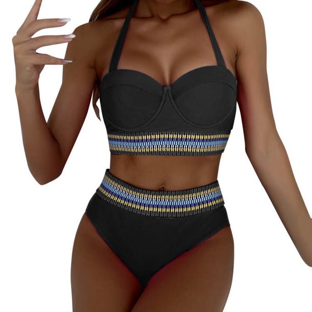 Cismea - Bikini de Tanga para Mujer, Traje de BañO con Estampado de Leopardo, Sexy Bikini Triangular de 2 Piezas(Negro) Cismea bañador