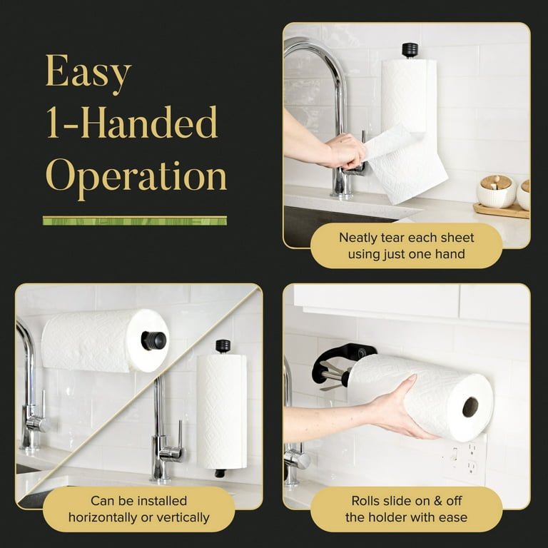 One Handed Tear Wall Mounted & Under Counter Paper Towel Holder Dispenser - Stainless Steel Wall Mount Paper Towel Holder - Easy to Install