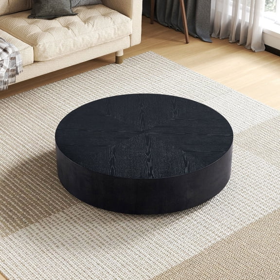 35.43 Inch Modern Round Coffee Table MDF Coffee Table for Living Room,Drum Center Table for Apartment,No Need Assembly