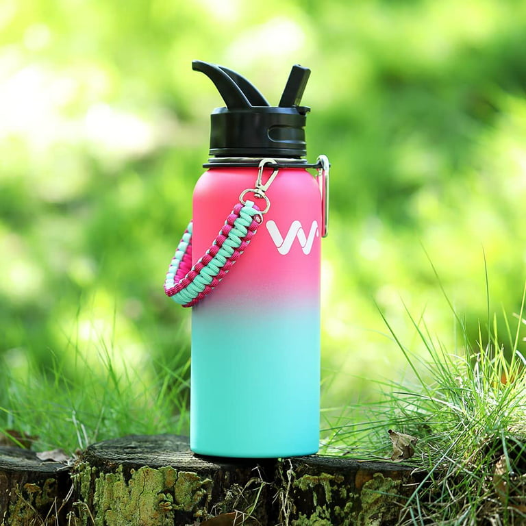 Smartlee Insulated Water Bottle with Straw & Spout Lid - 32oz Light Blue  Pink
