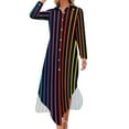 thumbnail image 1 of Robe Décontractée à Rayures Imprimé Drapeau de la Fierté Robes Esthétiques Manches Longues Mignonnes Col en V Imprimé Oversize Robe en Chiffon, 1 of 5