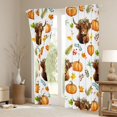 thumbnail image 3 of Homewish Watercolor Highland Cow Kitchen Curtains, Pumpkin Maple Leaf Black Out Curtains Pack of 2 (42x63 Each), White Orange Green Brown, 3 of 5