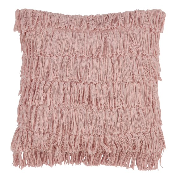 Fennco Styles Bohemian Woven Fringes Down Filled 18 x 18 Inch Cotton Throw Pillow with Case & Insert - Rose