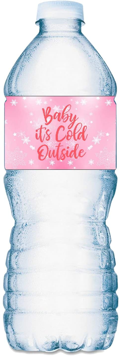 20 Pink Baby Its Cold Outside Baby Water Bottle Labels; Baby Shower Set of 20 Waterproof Water Bottle Wrappers, Decorations; Its a Girl Pink