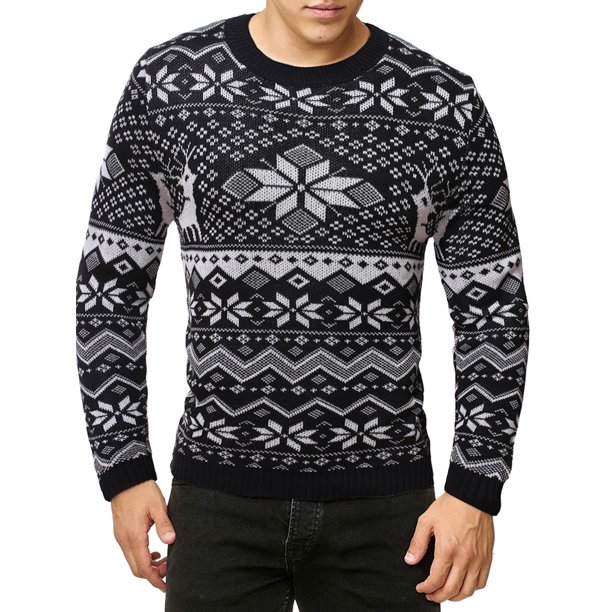 UPAIRC Men Winter Christmas Snowflakes Printed Slim Fit Knit Sweater ...