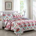 thumbnail image 3 of Cozy Line Home Fashions Fuchsia Pink Flowers Print Pattern 100% Cotton Reversible Quilt Set, King - 3 Piece, 3 of 7