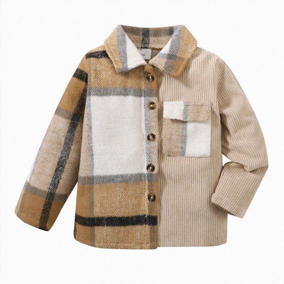 JUMEYU Toddler Flannel Jacket Toddler Kids Boys Plaid Shirt Outwear Button Jacket Coat Toddler Baby Winter Warm Jacket Cardigan Tops 4T 5T (Khaki,4-5 Years)