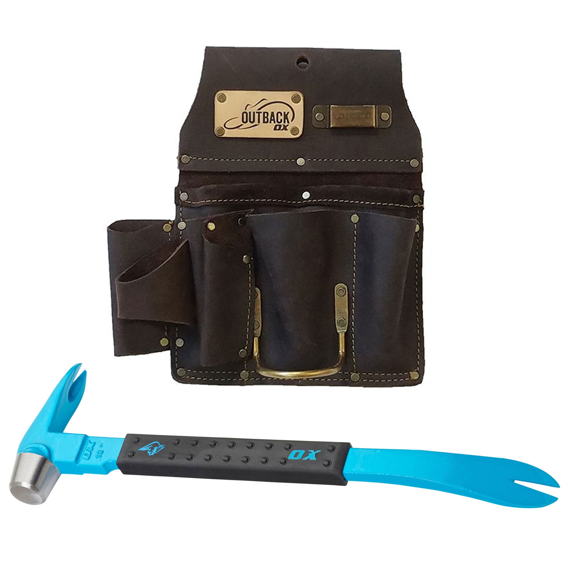 Outback OX Drywaller's 12 Pocket Oil Tanned Leather Tool Pouch & Claw Bar Hammer - Walmart.com