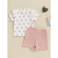 thumbnail image 4 of Bagilaanoe 2pcs Toddler Baby Girl Shorts Set Short Sleeve Heart Print T Shirt Tops + Shorts 6M 12M 18M 24M 3T 4T Kids Casual Summer Clothes, 4 of 7