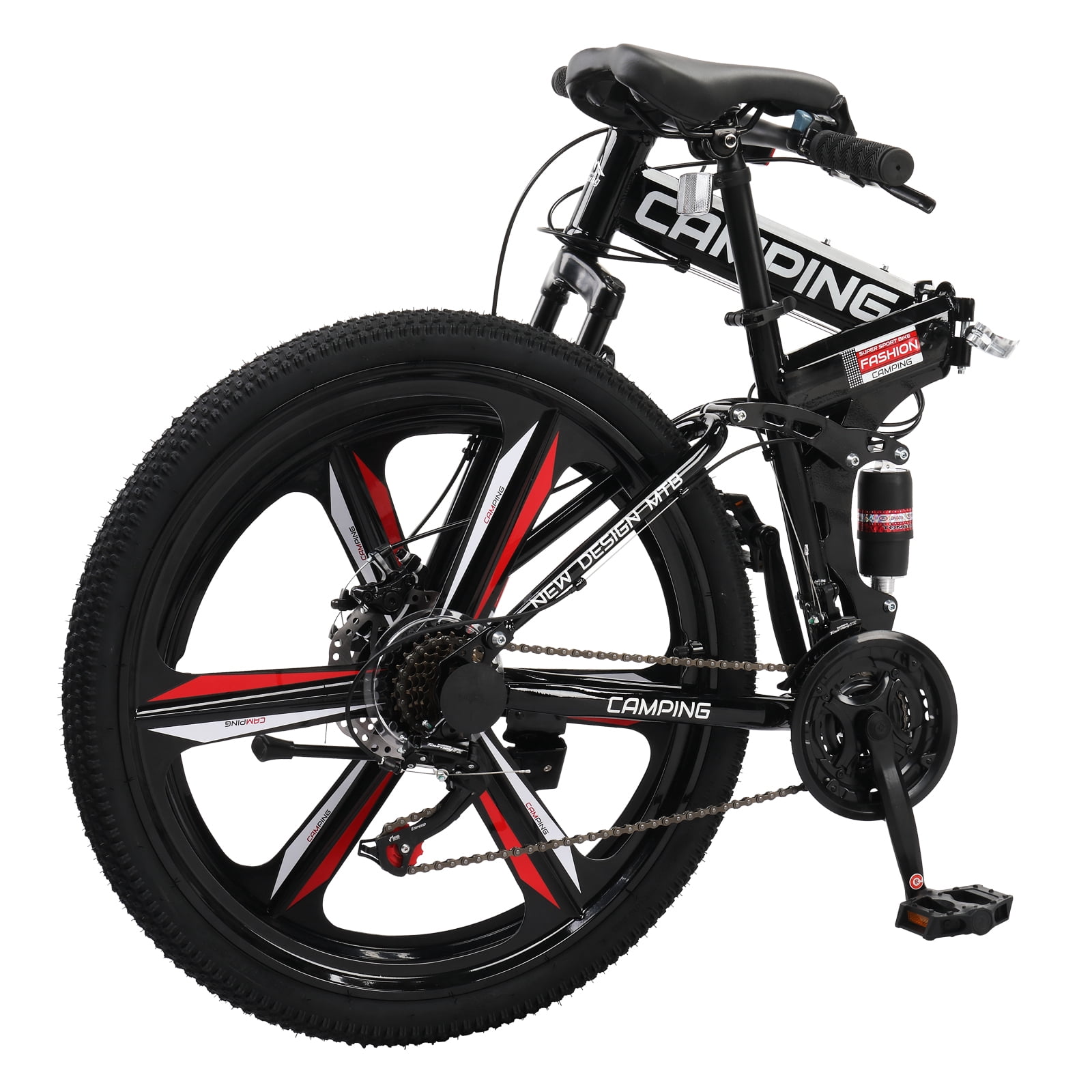 CamPingSurvivals 26in 150kg 21-Speed Shimano Variable Speed High Carbon Steel Land Rover Tri-Knife Wheels Foldable Mountain Bike Black