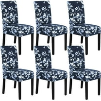 Stretch Dining Chair Covers Set of 6 Chair Covers for Dining Room Parsons Chair Slipcover Chair Protectors Covers Dining, Feature Modern Floral Printed Design, Navy