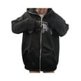 thumbnail image 2 of Faithtur Couple Spring Jacket, Rhinestone Letters Long Sleeve Hooded Loose Coat, Women Men Full Zip-Up Fall/Winter Jackets, 2 of 8
