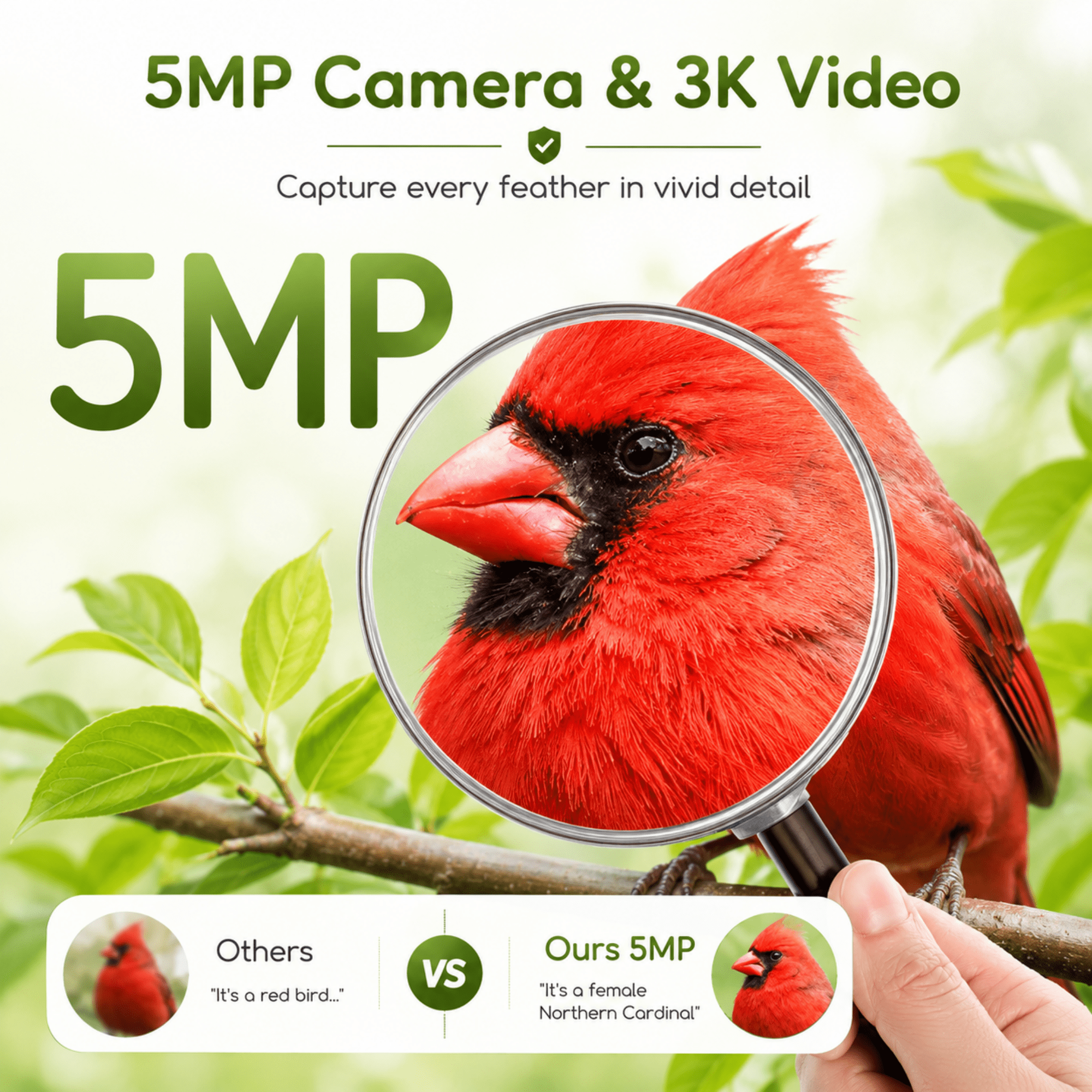 MEHOOM 3K/5MP Ultra HD Smart Bird Feeder with Camera, AI Identification 11000+ Bird Species, Solar Powered Bird Feeder Outdoor, App Notifications, Ideal Gift for Woman & Man