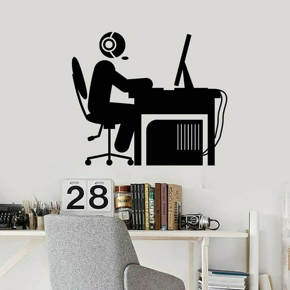 Gamer Wall Decal Man Headphones Operator Desk Computer Vinyl Window Stickers Bedroom Living Room Office Interior Decor Art 42x48cm
