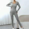 thumbnail image 2 of Lenpel Jumpsuits for Women Long Sleeve Square Neck Backless Ribbed Yoga Romper Seamless Workout Overalls, 2 of 4