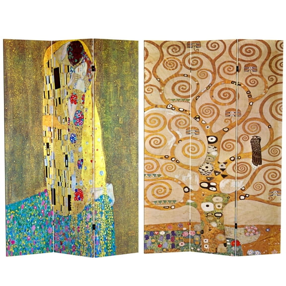 Oriental Furniture 6 ft. Tall Klimt 'The Kiss' Canvas Room Divider - 3 Panel