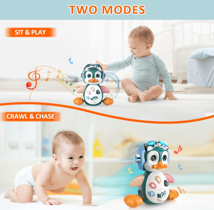 RuWeoMaa Musical Penguin Crawly Baby Toys 0-3-6 6-12 Month, Infant Light Up Tummy Time Dancing Moving Walking Crawling Toys, Baby Gifts 3 4 5 6 7 8 9 10 Month 1 Year Old