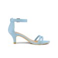 thumbnail image 3 of BLISSFUL STEP Women's Shoes Faux Suede Ankle Strap Kitten Heel Slide Straps Solid Sandals  Sky Blue 6, 3 of 7