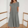 thumbnail image 2 of JIAYUE Women's Dress Mid-Calf Casual Short Sleeve Neck Loose Solid Color Swing Beach Boho With Pockets Trendy Female Dresses, 2 of 3
