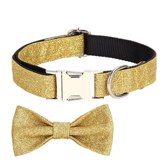 Adjustable Glitter Dog Collar with Detachable Bow Tie, Metal Buckle Pet Collar for Small Medium Dogs, Party Holiday Decorative Collar