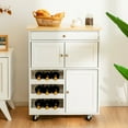 thumbnail image 4 of Gymax Rolling Kitchen Island Serving Cart Storage Cabinet w/ Wine Rack White, 4 of 10