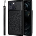 thumbnail image 6 of for iPhone 13 Wallet Case with RFID Blocking Card Holder,PU Leather Magnetic Buttons Portrait Stand Flip Wrist Strap Shockproof Case for iPhone 13 6.1 Inch,Mandala Black, 6 of 14