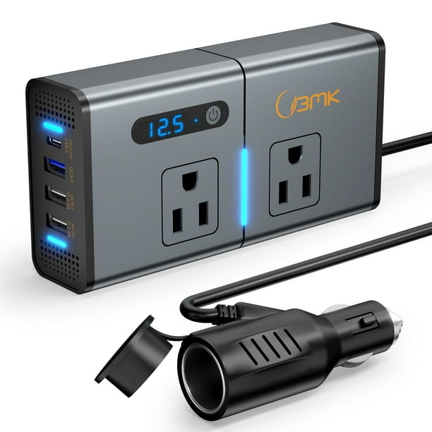 Inversor de corriente para coche BMK 200 W DC 12 V a 110 V con puertos USB