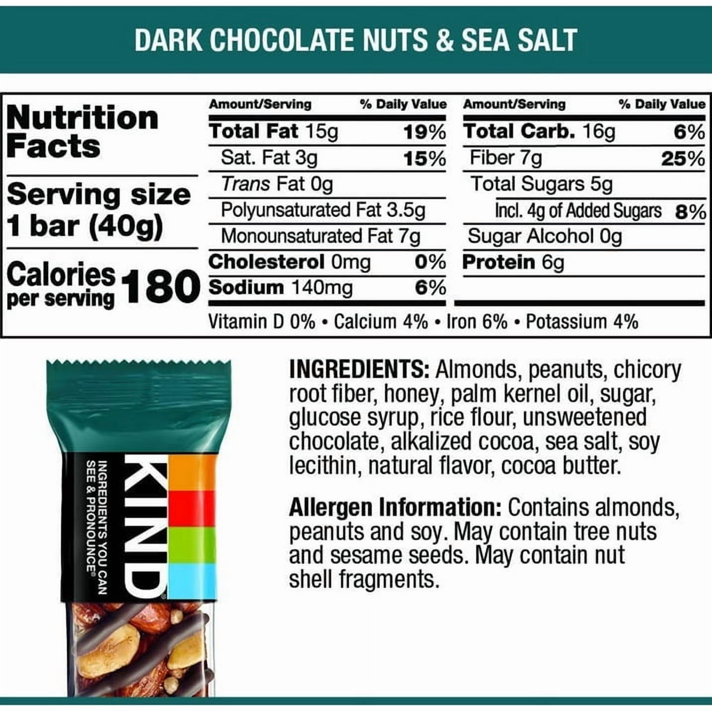 (Pack of 6) KIND Bar Dark Chocolate Nuts & Sea Salt 8.4 Oz