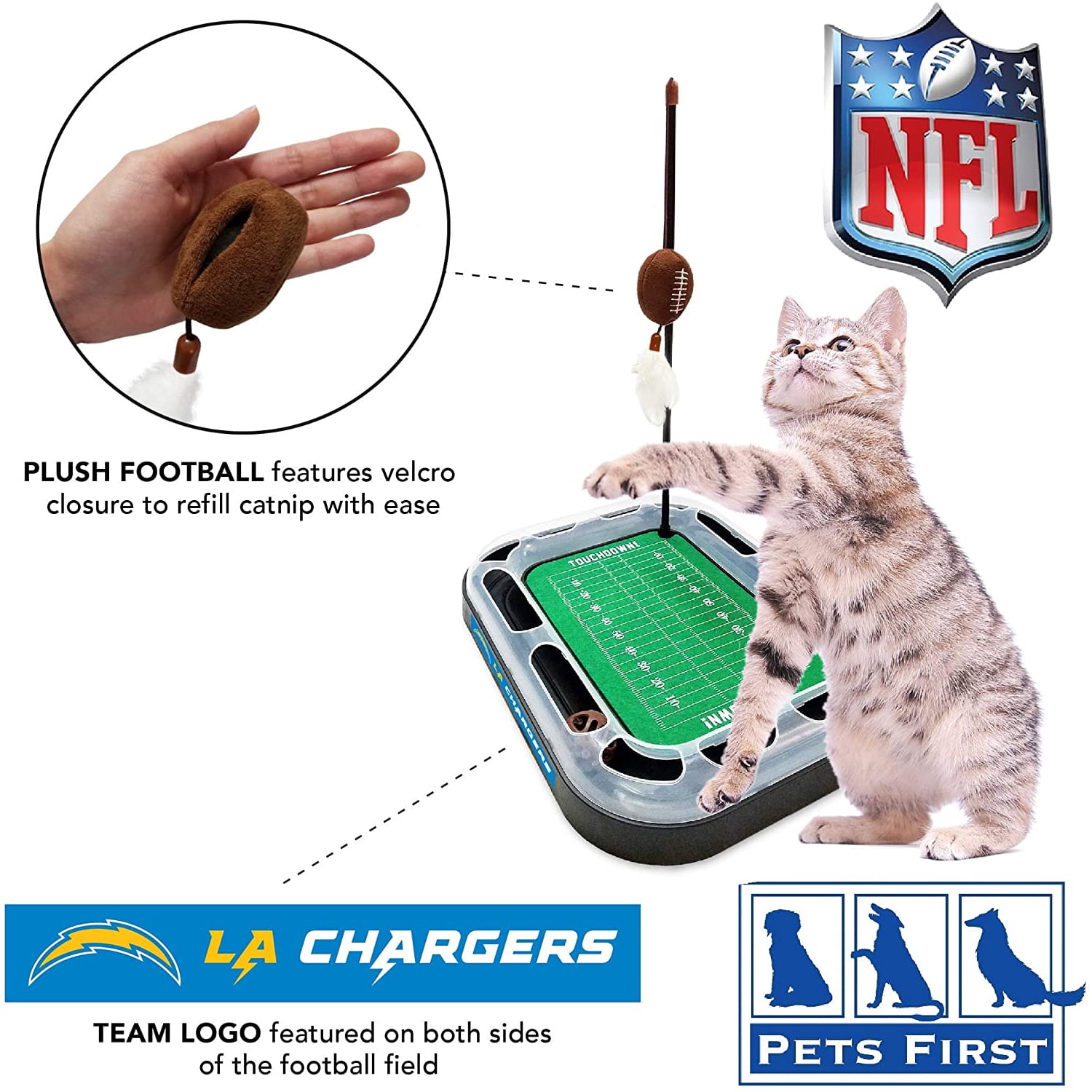 NFL LA Chargers CAT Scratcher Toy with Catnip Plush & Feather Cat and Kitty Toy