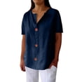 thumbnail image 5 of SCHUHLAND Women's V-Neck Button-Down T-Shirt - Casual Loose Fit Long Sleeve Top, Elegant Spring Autumn Blouse, Fashionable Pullover, S-5XL, 5 of 7