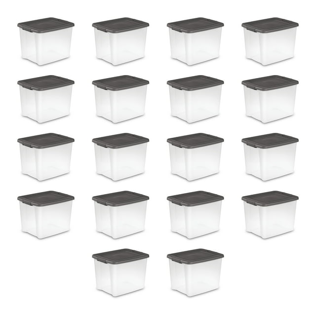 Sterilite ShelfTotes Contenant de Rangement en Plastique de 50 Pintes avec Loquet, (Lot de 18)