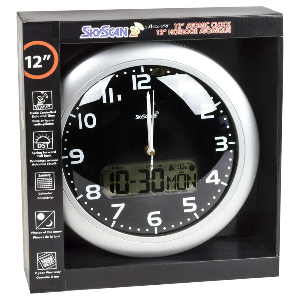 Skyscan 2701B 12” Atomic Wall Clock with Digital and Analog Displayy 12