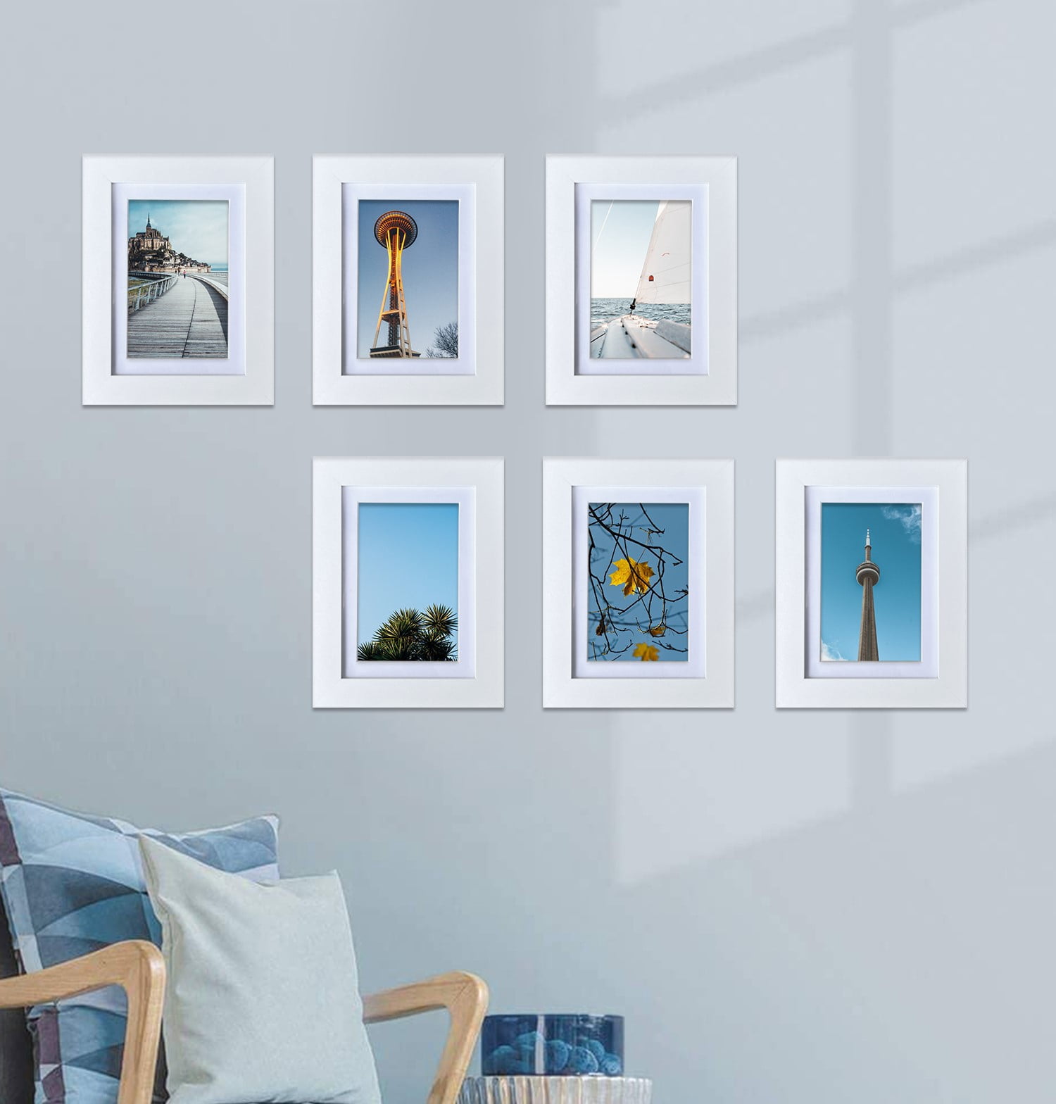 Picture Frame MDF White 5*7" Wall Mount & Tabletop Display, Pack of 6