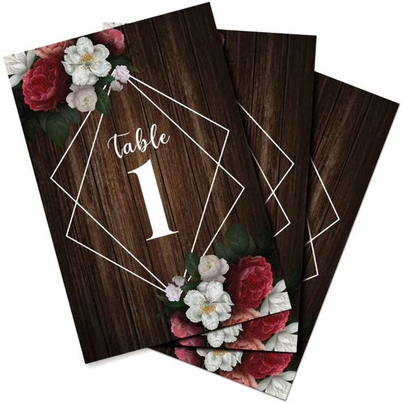 SLS Vision Table Number Cards for Wedding or Other Events. 4x6 Inches, Double-Sided, Numbers 1-25 Plus Head Table Card, Made in USA. Woodranch.