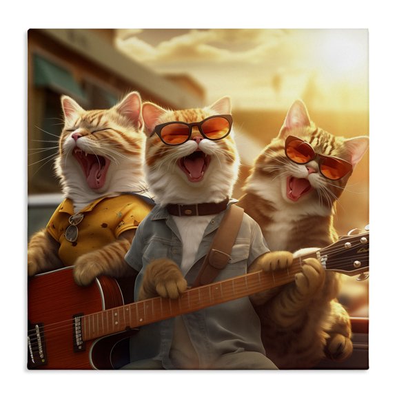 Stupell Industries Bohemian Singing Guitarist Cats Canvas Art, 17 x 17, by Jim Baldwin