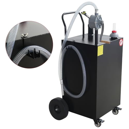 2025 New 30 Gallon Portable Gas Caddy Fuel Storage Tank, Large Gasoline Diesel Can Hand Siphon Pump, with Rolling Flat-Free Solid Rubber Wheels, for Boat, ATV, Car, Motorcycle