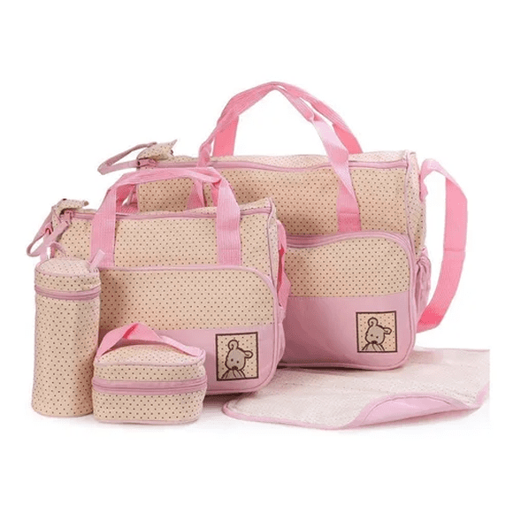 Set 5 Bolsas Pañaleras Malubero Cambiador Bebe Rosa