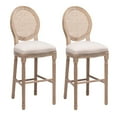 thumbnail image 2 of Hassch Rustic French Country Bar Stools Set of 2, Farmhouse Counter Height Chairs with Carved Wooden Legs, Upholstered Padded Seat & Oval Rattan Backrest, Beige+Natural, 2 of 8
