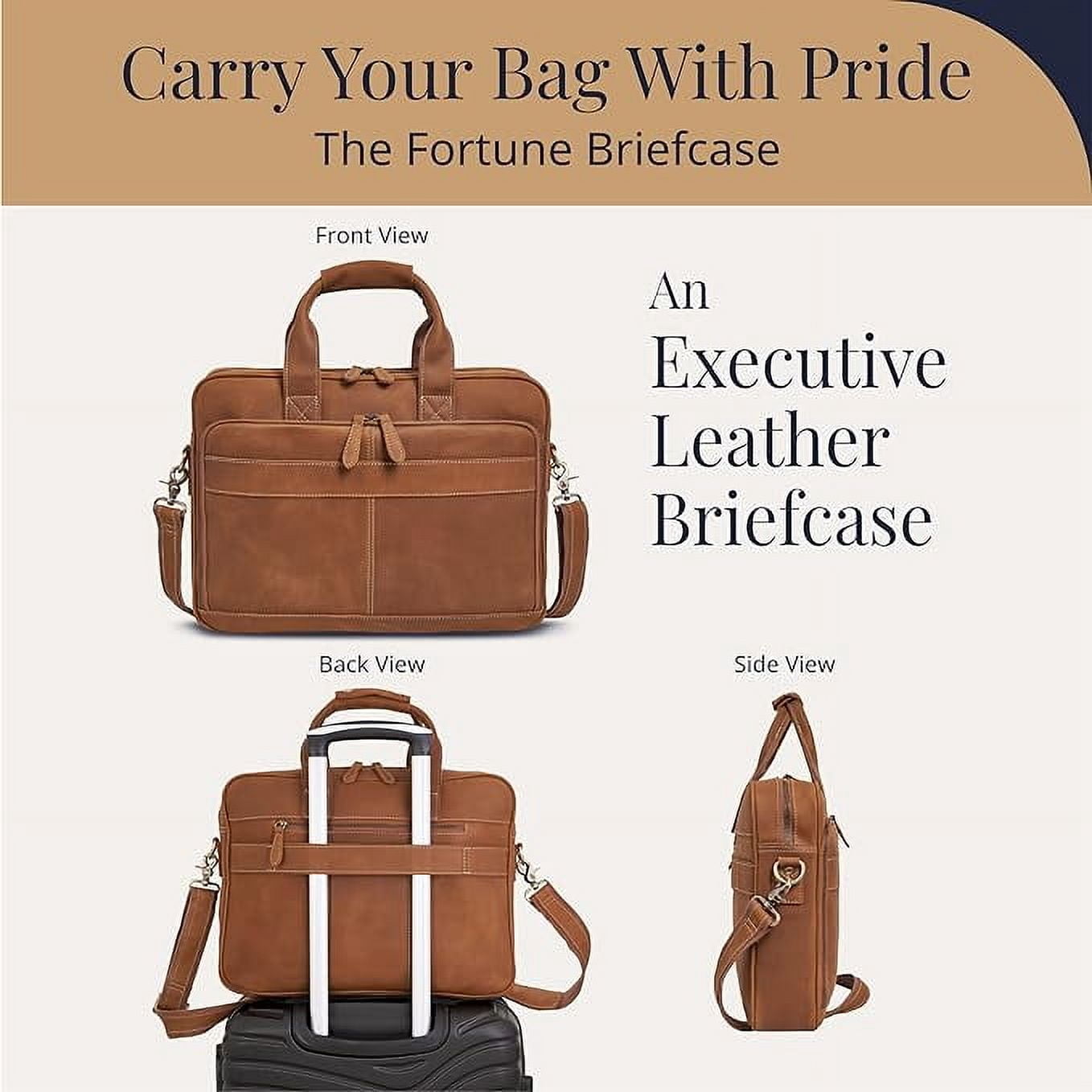 Full-Grain Leather Laptop Briefcase For Men, Leather Computer Bag For Men - Light Brown