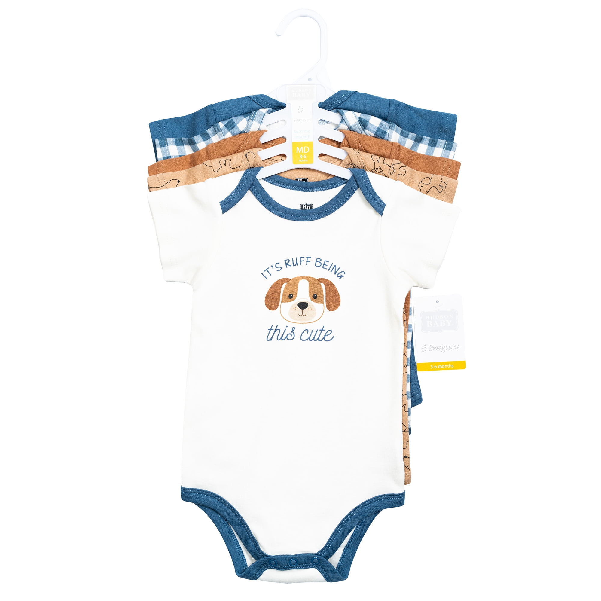 Hudson Baby Infant Boys Cotton Bodysuits 5-Pack, Ruff Being Cute Dog, 0-3 Months