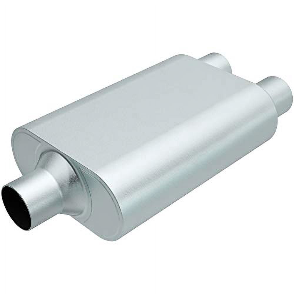 Rumble Exhaust R20402 Replacement RUMBLE Muffler; Oval; 13 in. x 4.25 in. x 9.5 in.; Overall Length 19 in.; 3.0 in. Inlet/2.5 in. Outlet; Center/Dual; Stainless Steel;